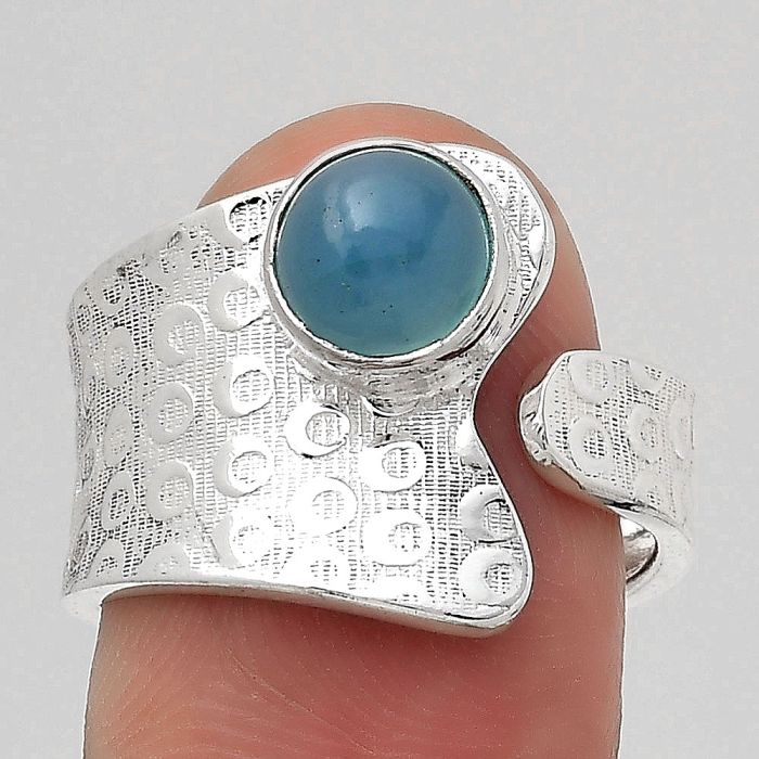 Adjustable - Natural Blue Chalcedony Ring size-7.5 SDR141261 R-1381, 7x7 mm