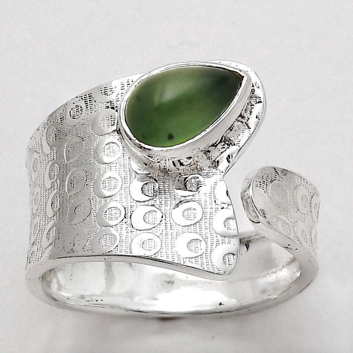 Adjustable - Nephrite Jade - Canada Ring size-8.5 SDR141279 R-1381, 6x9 mm