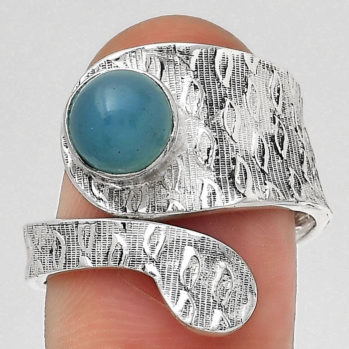 Adjustable - Natural Blue Chalcedony Ring size-8 SDR141374 R-1374, 7x7 mm