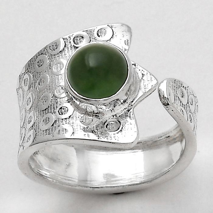 Adjustable - Nephrite Jade - Canada Ring size-8 SDR141422 R-1381, 7x7 mm