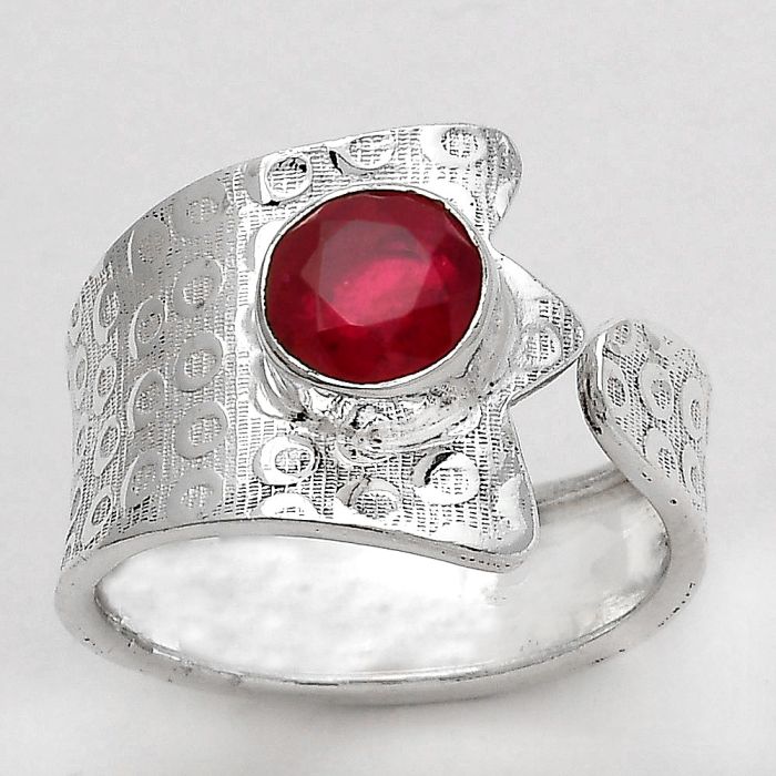 Adjustable - Lab Created Ruby Ring size-8 SDR141428 R-1381, 7x7 mm