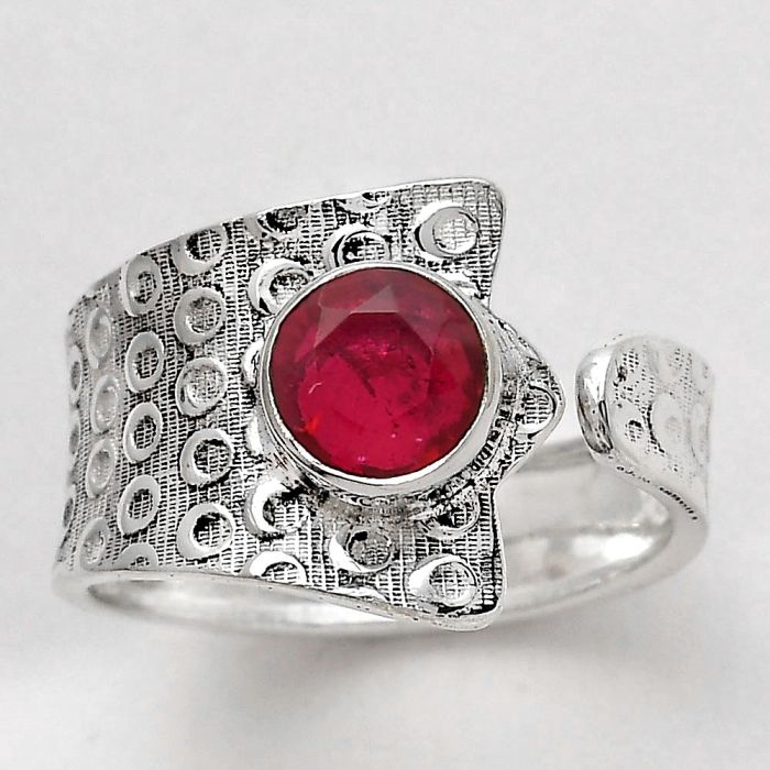 Adjustable - Lab Created Ruby Ring size-8.5 SDR141436 R-1381, 7x7 mm