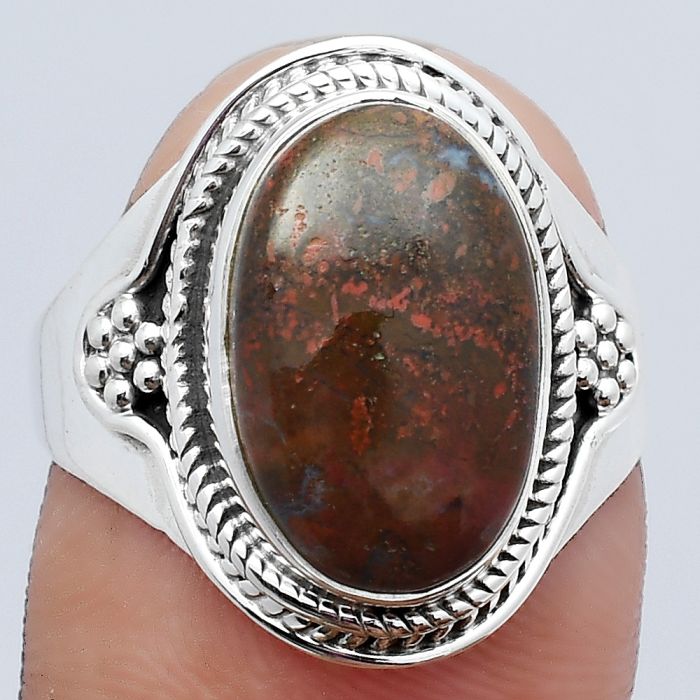 Natural Red Moss Agate Ring size-8 SDR141900 R-1312, 9x14 mm