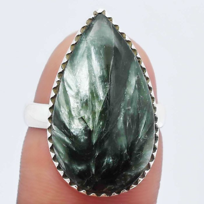 Natural Russian Seraphinite Ring size-7 SDR142005 R-1210, 14x23 mm