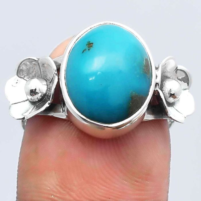 Floral - Kingman Turquoise With Pyrite 925 Silver Ring s.7.5 Jewelry R-1509, 10x13 mm