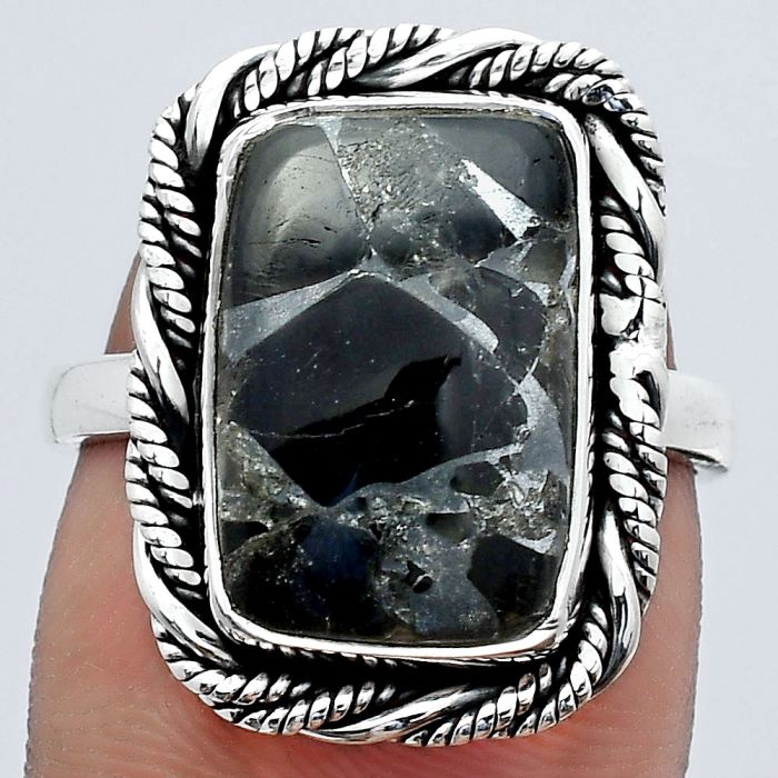 Natural Obsidian And Zinc Ring size-7.5 SDR142140 R-1013, 10x15 mm