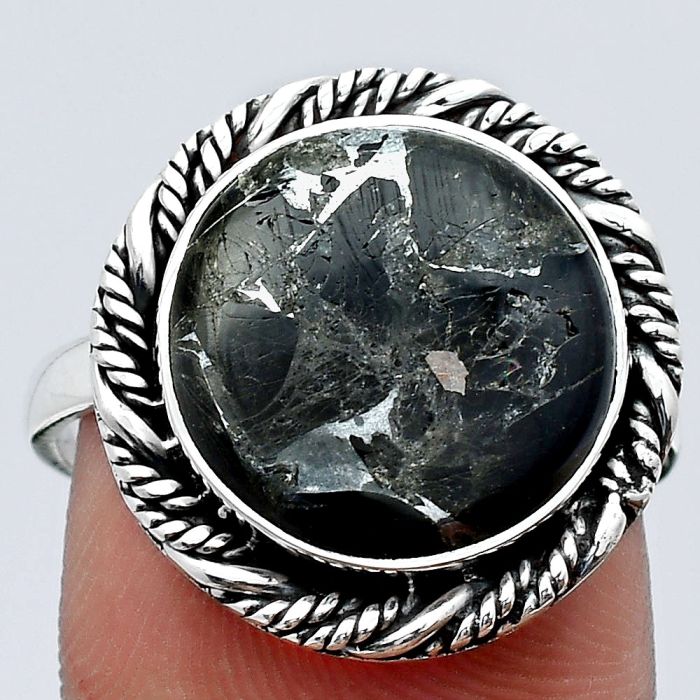 Natural Obsidian And Zinc Ring size-9 SDR142234 R-1013, 14x14 mm