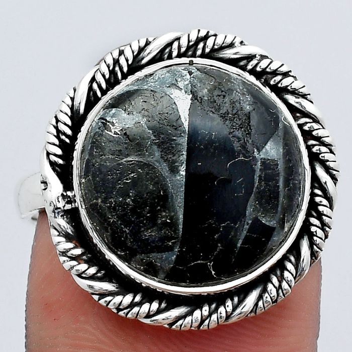 Natural Obsidian And Zinc Ring size-8 SDR142309 R-1013, 13x13 mm