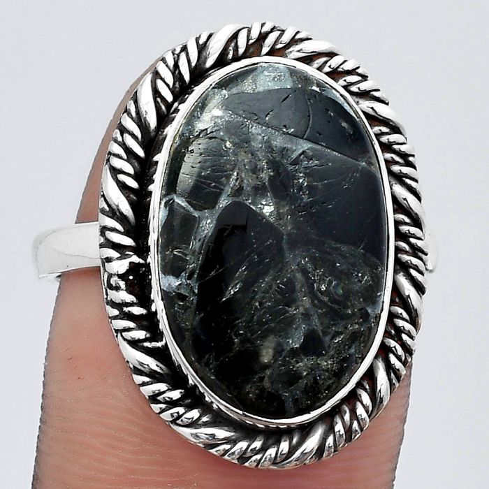 Natural Obsidian And Zinc Ring size-8.5 SDR142332 R-1013, 12x18 mm