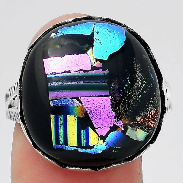 Dichroic Glass Ring size-9.5 SDR145466 R-1338, 18x19 mm