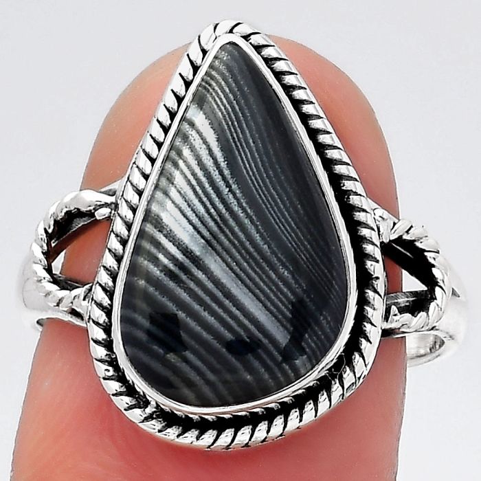 Crown Of Silver Psilomelane - Black Malachite Ring size-8 SDR146103 R-1010, 10x16 mm