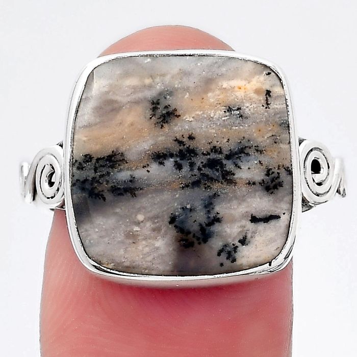 Natural Russian Honey Dendrite Opal Ring size-8.5 SDR146762 R-1315, 15x15 mm