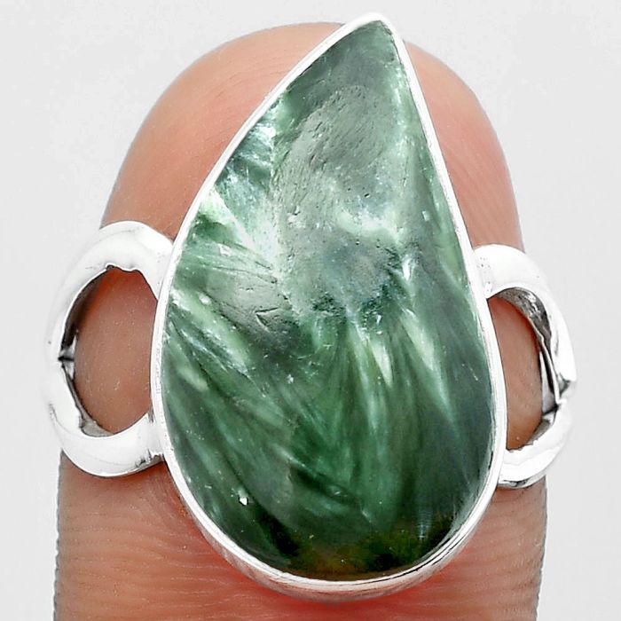 Natural Russian Seraphinite Ring size-8 SDR148283 R-1002, 12x21 mm