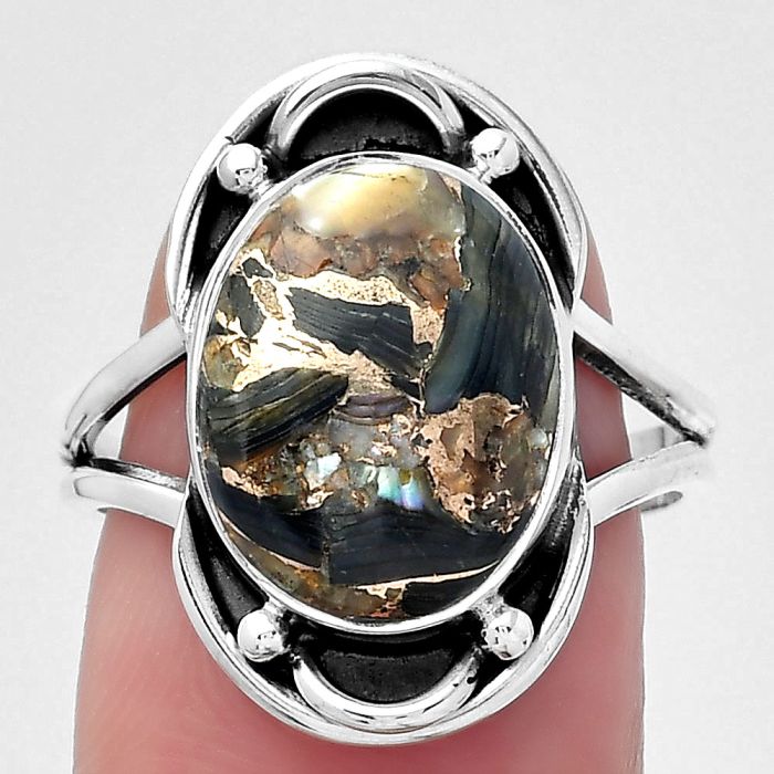 Natural Copper Abalone Shell Ring size-7.5 SDR149569 R-1187, 11x14 mm