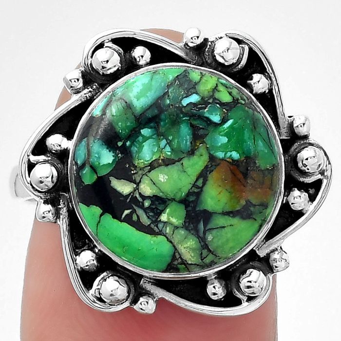 Natural Green Matrix Turquoise Ring size-8.5 SDR150414 R-1077, 13x13 mm