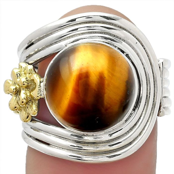 Two Tone Adjustable Flower Tiger Eye Ring size-6.5 SDR150924 R-1491, 11x11 mm