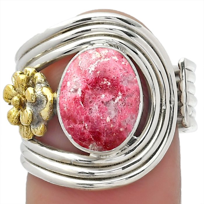Two Tone Adjustable Flower - Pink Thulite Ring size-7 SDR150956 R-1491, 9x11 mm