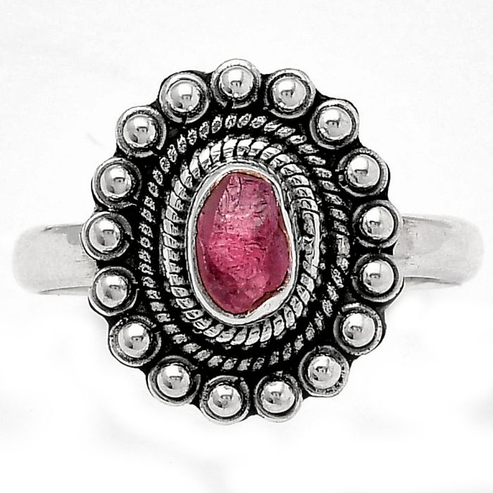 Natural Pink Tourmaline Rough Ring size-8 SDR151183 R-1124, 4x6 mm