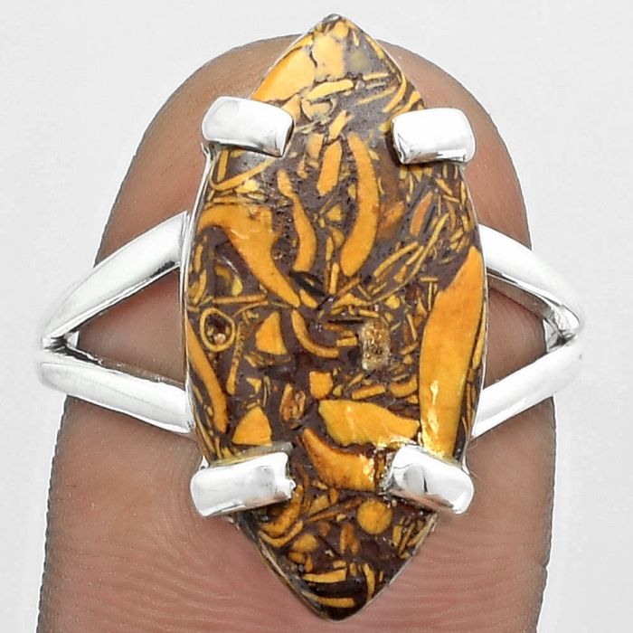 Natural Coquina Fossil Jasper - India Ring size-8 SDR151675 R-1089, 11x22 mm