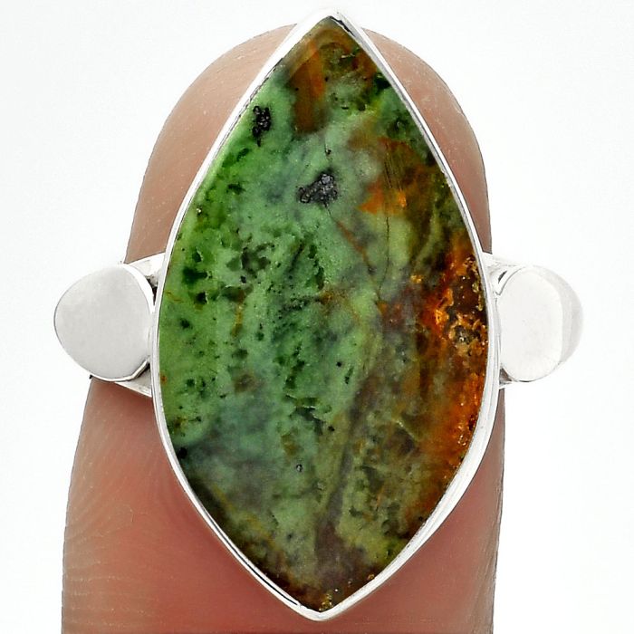 Natural Turkish Rainforest Chrysocolla Ring size-8 SDR152033 R-1715, 13x23 mm
