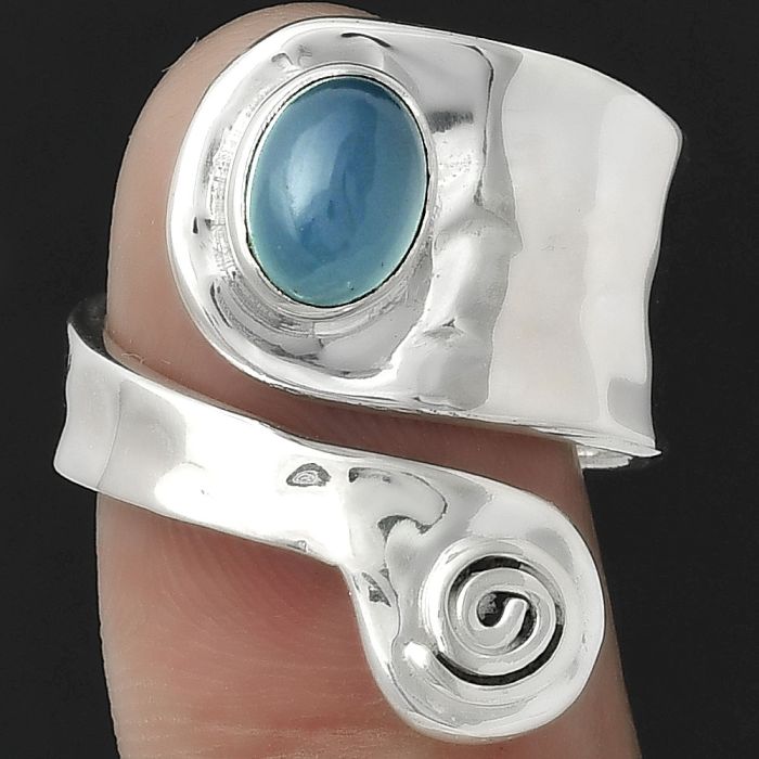 Adjustable - Natural Blue Chalcedony Ring size-8 SDR152098 R-1374, 6x8 mm