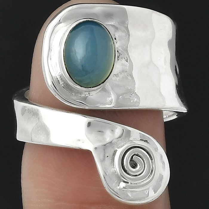 Adjustable - Natural Blue Chalcedony Ring size-7 SDR152100 R-1374, 6x8 mm