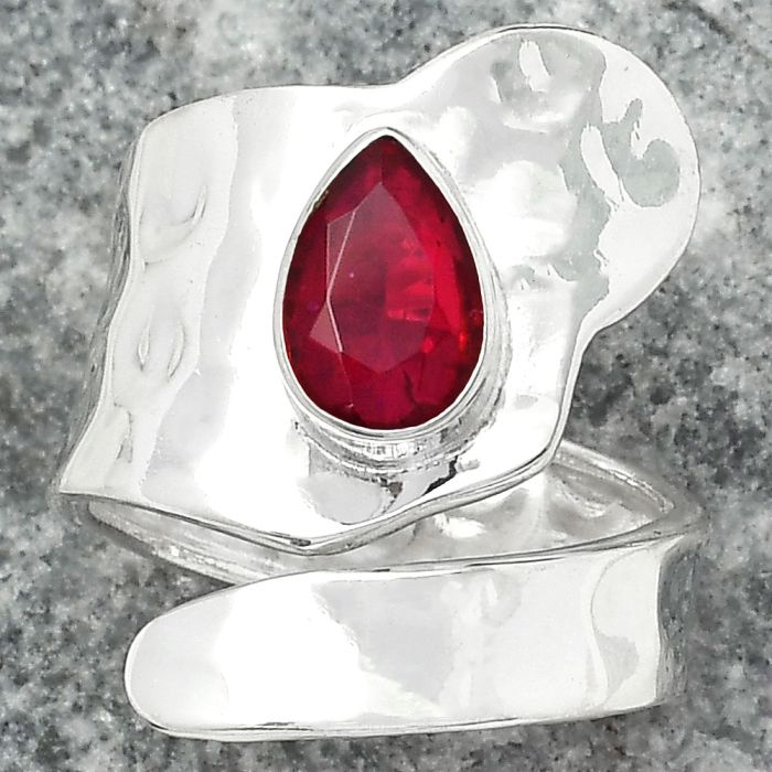 Adjustable - Lab Created Ruby Ring size-7 SDR152153 R-1327, 6x9 mm