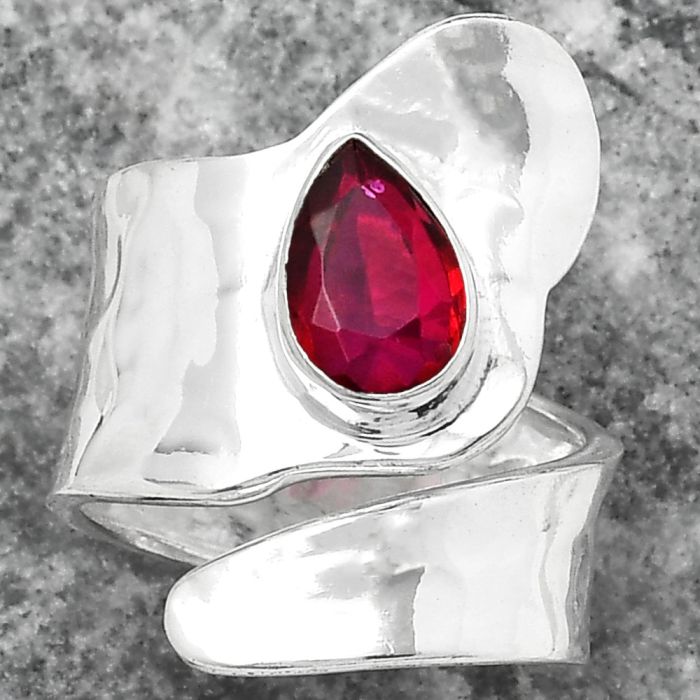 Adjustable - Lab Created Ruby Ring size-6 SDR152160 R-1327, 6x9 mm