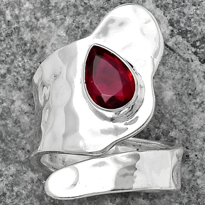 Adjustable - Lab Created Ruby Ring size-6 SDR152174 R-1327, 6x9 mm
