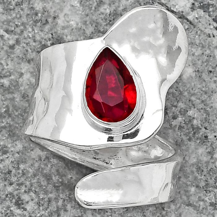 Adjustable - Lab Created Ruby Ring size-7 SDR152179 R-1327, 6x9 mm
