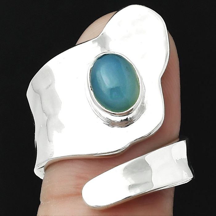 Adjustable - Natural Blue Chalcedony Ring size-7 SDR152200 R-1327, 6x8 mm