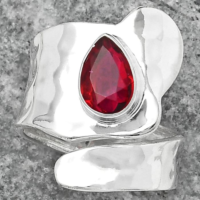 Adjustable - Lab Created Ruby Ring size-7 SDR152202 R-1327, 6x9 mm