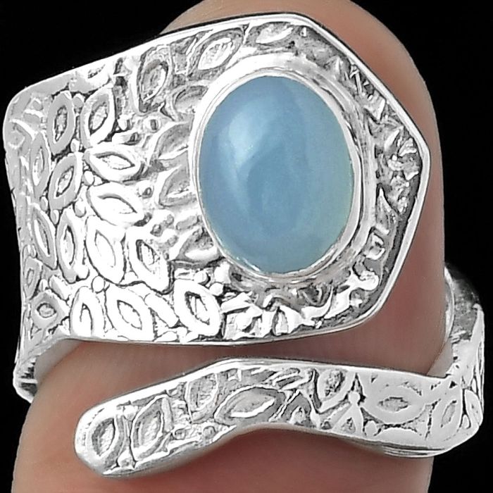 Adjustable - Natural Blue Chalcedony Ring size-7 SDR152355 R-1374, 6x8 mm