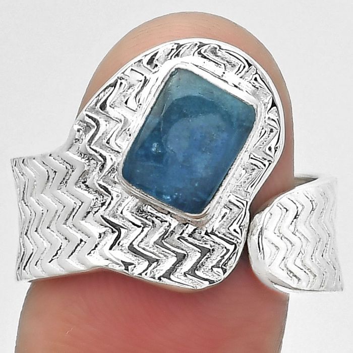 Adjustable - Natural Blue Apatite Ring size-8.5 SDR152413 R-1381, 6x8 mm