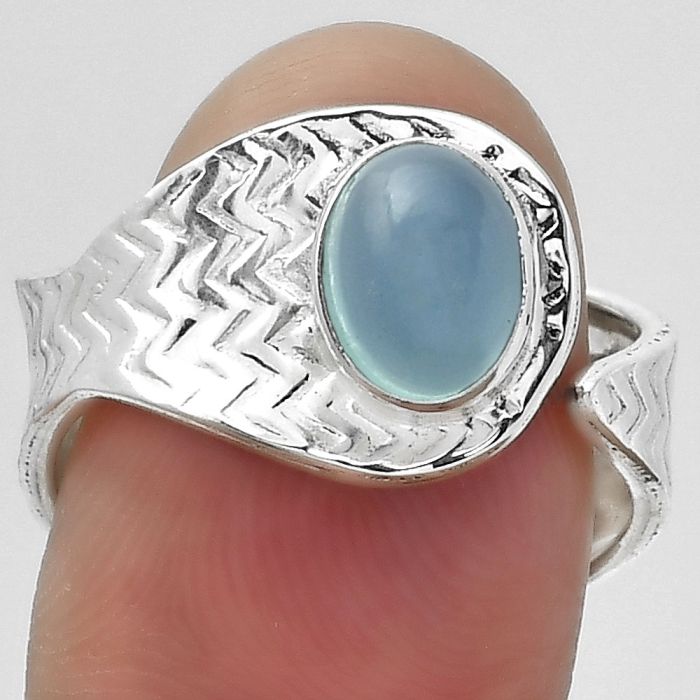 Adjustable - Natural Blue Chalcedony Ring size-8 SDR152474 R-1381, 6x8 mm