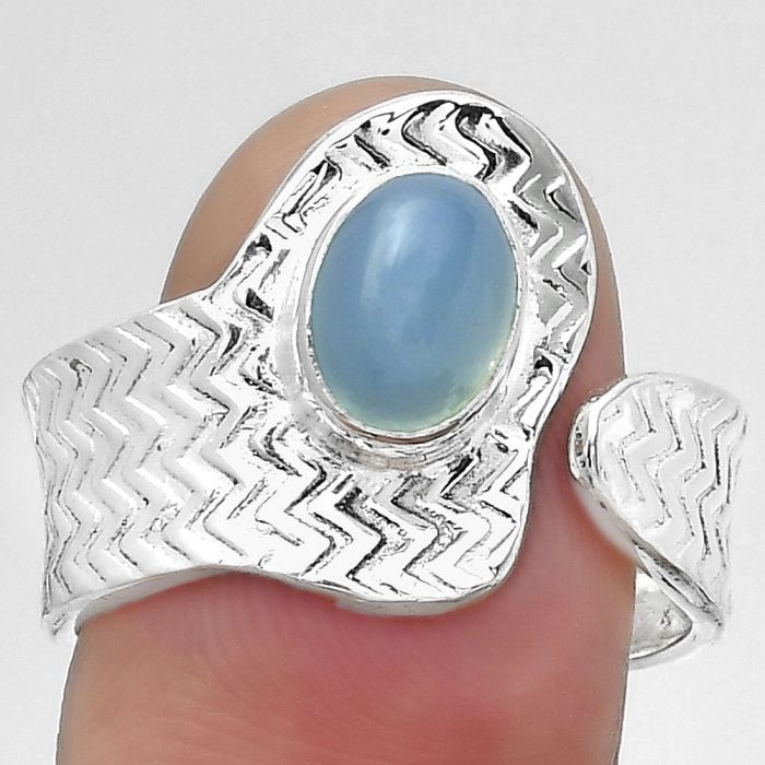 Adjustable - Natural Blue Chalcedony Ring size-8.5 SDR152477 R-1381, 6x8 mm