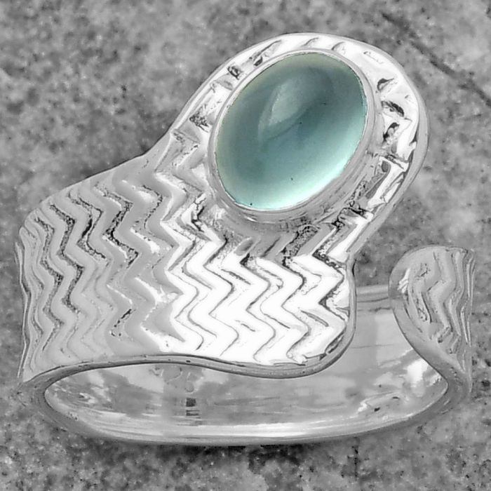 Adjustable - Natural Blue Chalcedony Ring size-8.5 SDR152531 R-1381, 6x8 mm