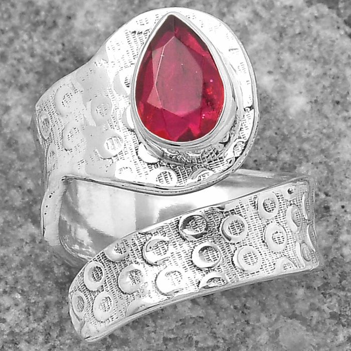 Adjustable - Lab Created Ruby Ring size-6 SDR152608 R-1374, 6x9 mm