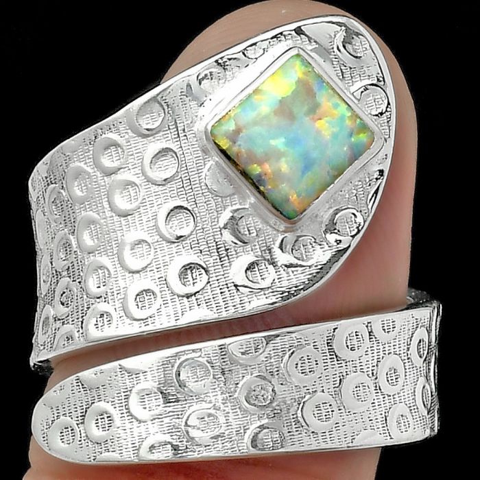 Adjustable - Fire Opal Ring size-7.5 SDR152613 R-1374, 6x6 mm