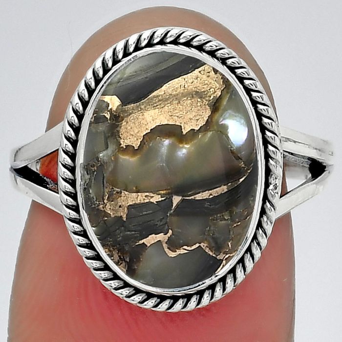 Natural Copper Abalone Shell Ring size-7 SDR152678 R-1010, 10x14 mm