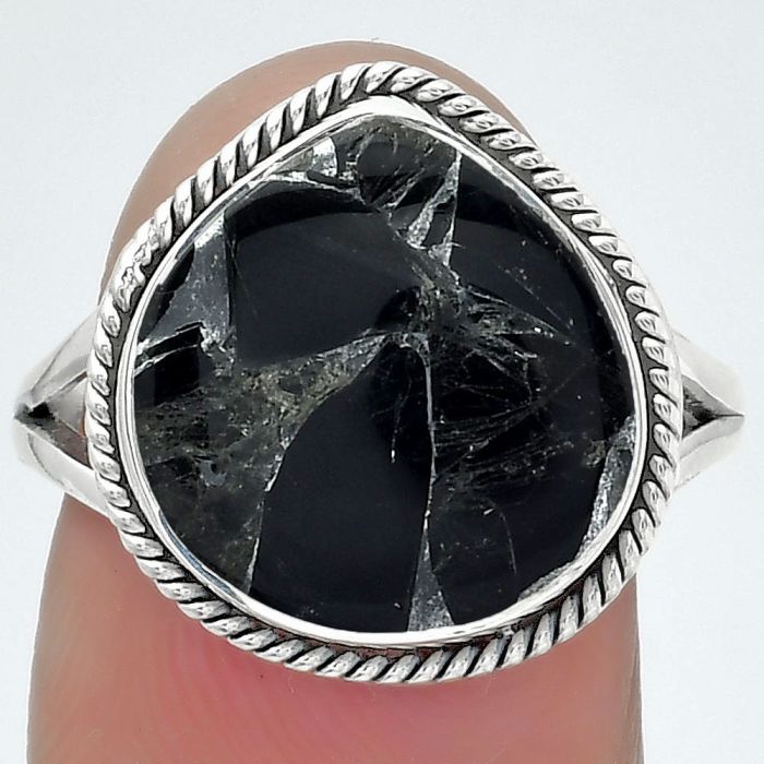 Natural Obsidian And Zinc Ring size-8 SDR152916 R-1010, 14x14 mm