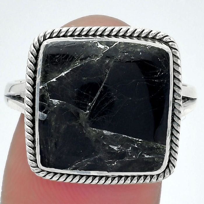 Natural Obsidian And Zinc Ring size-9 SDR152974 R-1010, 14x14 mm