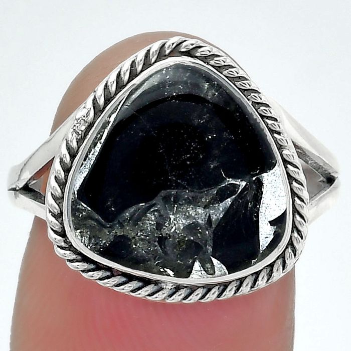 Natural Obsidian And Zinc Ring size-8 SDR152980 R-1010, 13x13 mm