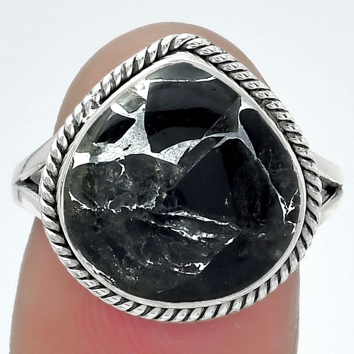 Natural Obsidian And Zinc Ring size-7.5 SDR153209 R-1010, 14x14 mm