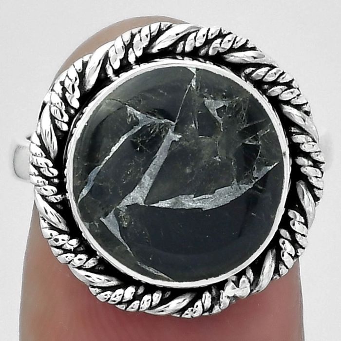 Natural Obsidian And Zinc Ring size-7 SDR153880 R-1013, 13x13 mm