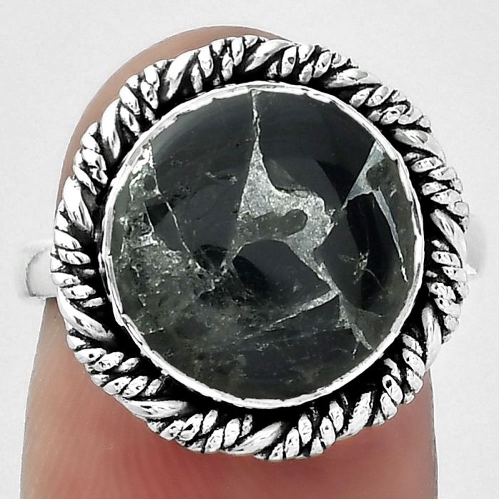 Natural Obsidian And Zinc Ring size-7 SDR153918 R-1013, 12x12 mm