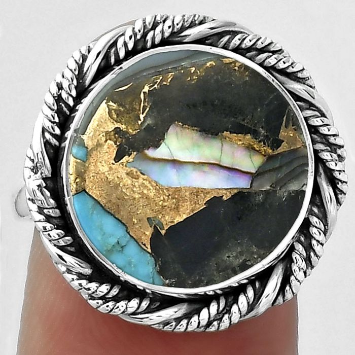 Natural Shell In Black Blue Turquoise Ring size-8 SDR153923 R-1013, 14x14 mm