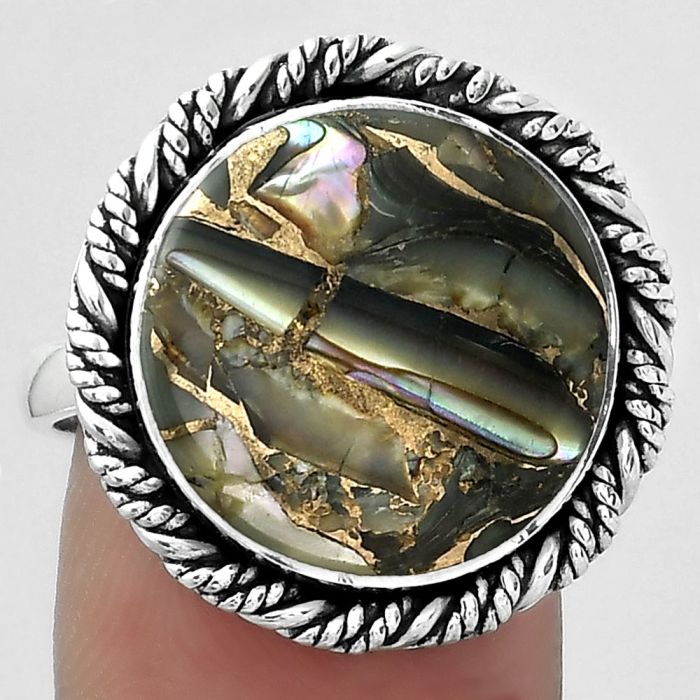 Natural Copper Abalone Shell Ring size-8 SDR153924 R-1013, 16x16 mm