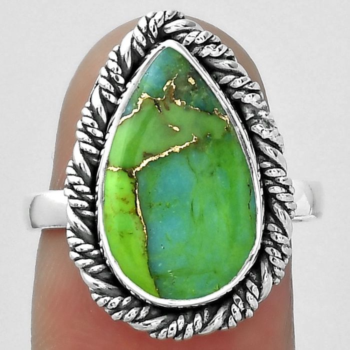 Blue Turquoise In Green Mohave - USA Ring size-7.5 SDR153932 R-1013, 10x16 mm