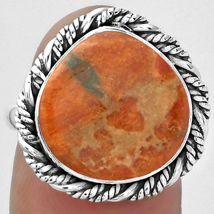 Natural Red Sponge Coral Ring size-7.5 SDR153939 R-1013, 14x14 mm